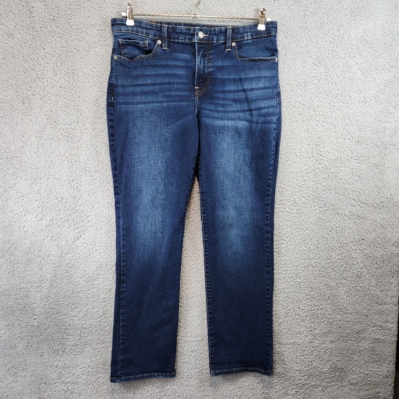 Lucky Brand Mid Rise Straight Jeans Women's 14/32 (Measures 35x30.5) Dark Wash - Picture 1 of 13